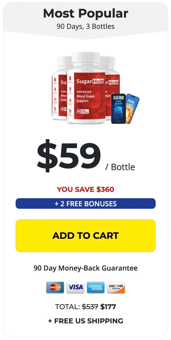 SugarMute 90 day supply three bottles